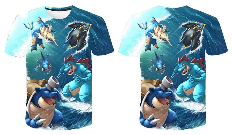 Pokémon Water-Type Blastoise Feraligatr Swampert Empoleon Samurott Printed T-shirt 