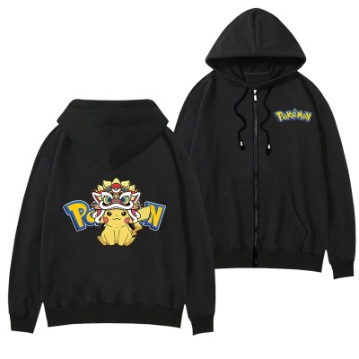 Pokémon Chinese Dragon Pikachu Black Zippered Hooded Sweatshirt