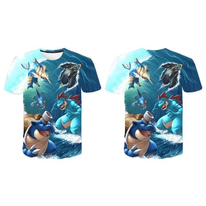 Pokémon Water-Type Blastoise Feraligatr Swampert Empoleon Samurott Printed T-shirt 